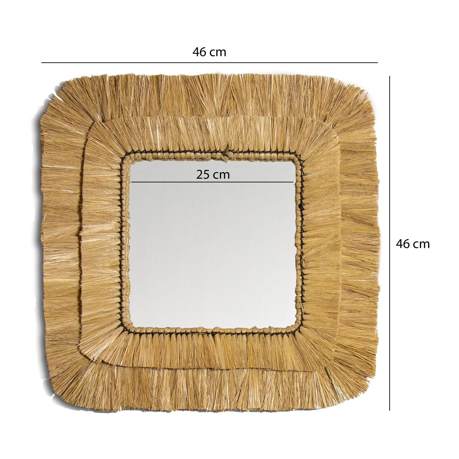 Miroir carré en raphia avec cadre en fer noir 46cm KAMPALA