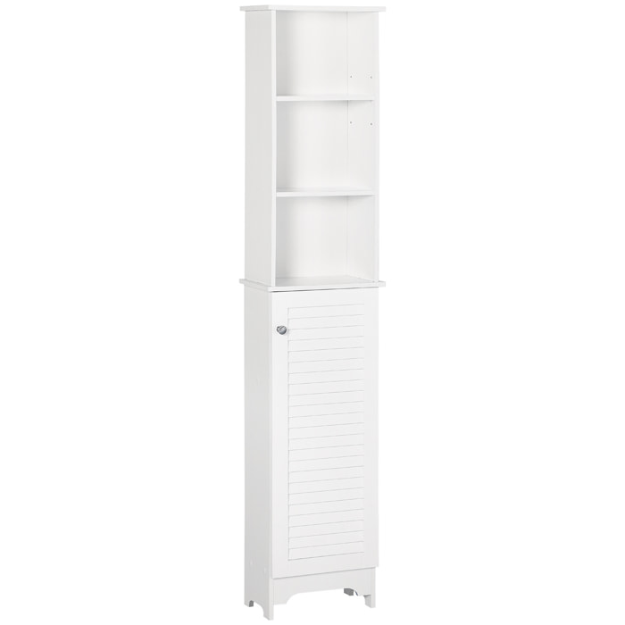 Armario Alto de Baño con 1 Puerta 3 Estantes Balda Ajustable 34x20x165 cm Blanco