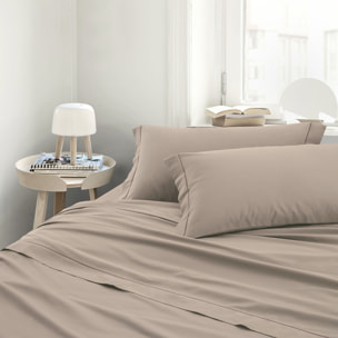 Completo letto in raso tinta unita taupe 100% cotone
