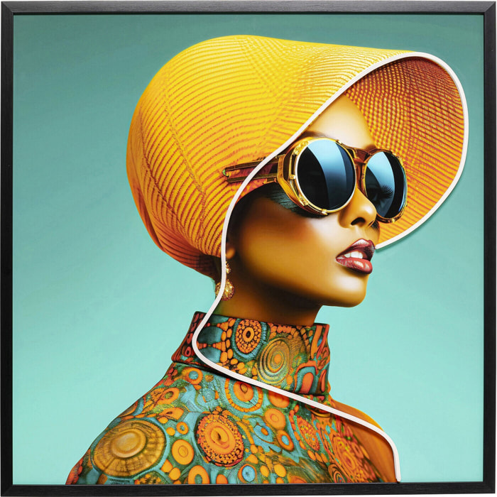 Tableau LED femme chapeau jaune 80x80cm Kare Design