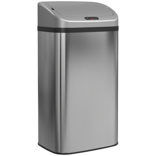 Cubo de Basura Cocina Automático 48 L, Papelera de Cocina de Acero Inoxidable, Sensor Infrarrojo, Cierre Automático, Antihuellas, para Dormitorio, Oficina, Plata