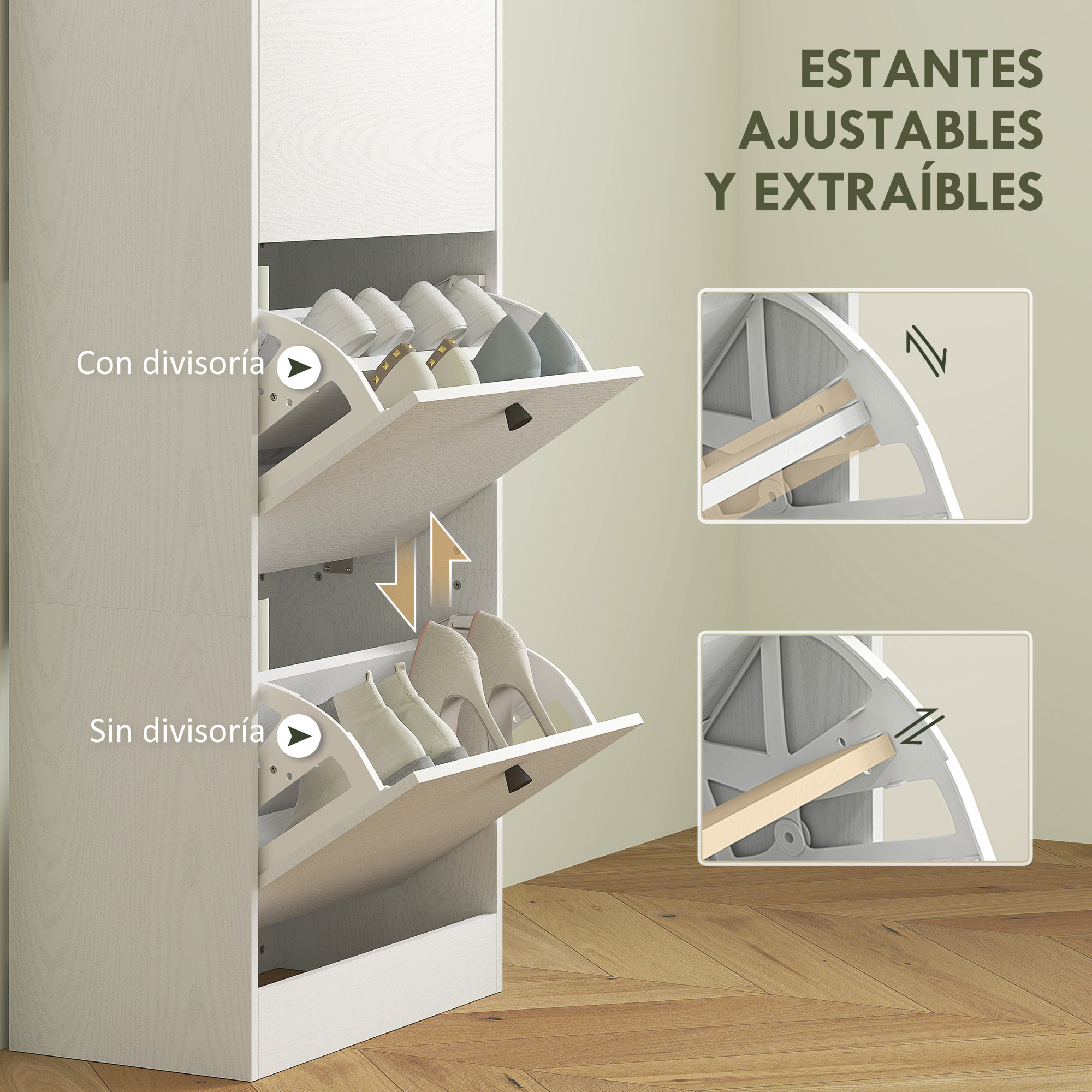 Zapatero Estrecho con 3 Puertas Abatibles Zapatero Entrada Recibidor con Estantes Ajustables para 12 Pares de Zapatos para Pasillo Espacios Reducidos 47x28x115 cm Blanco Veteado