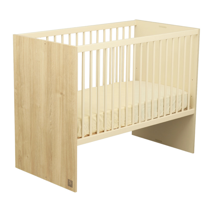 Lit bébé 120x60 évolutif en 90x190 avec têtes panneaux imitation bois
