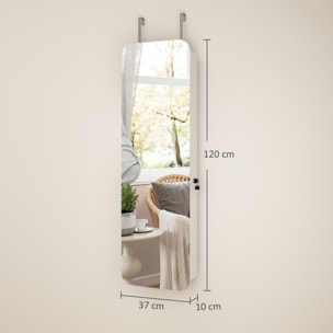 Espejo Joyero con Luz LED, Armario Joyero Montado en la Pared o en la Puerta, Armario para Joyas con Cerradura, Espejo Entero, 2 Cajones, Blanco