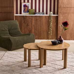 Tables gigognes vintage rondes plateau effet chevrons  ZALA