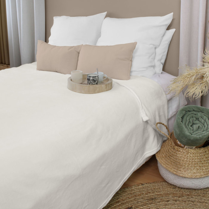 Plaid uni en polaire molletonnée - Ecru