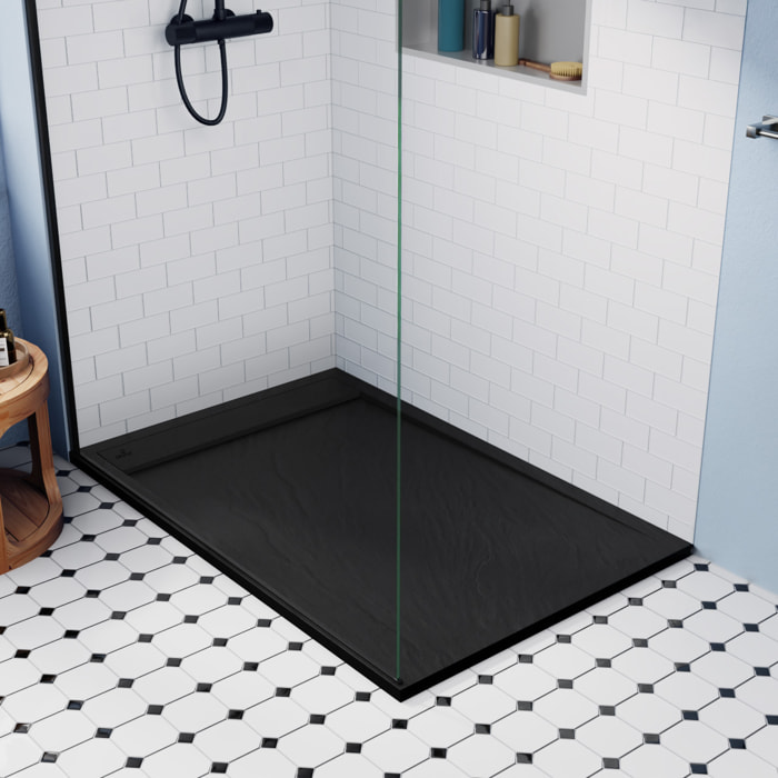 Alda Receveur de douche 120x80cm en pierre de synthèse durable, noir mat (ALD15-12080N)