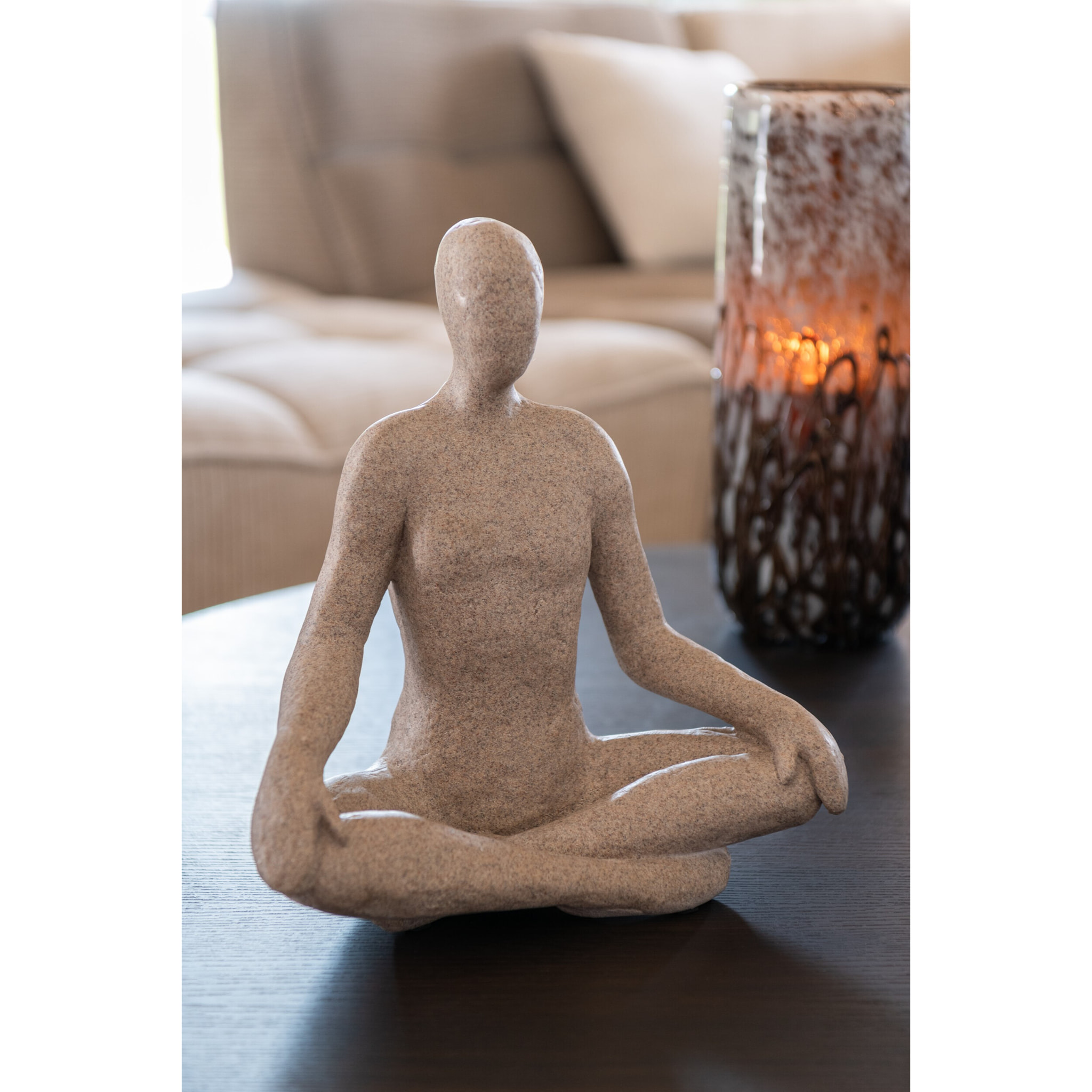 J-Line décoration Figurine Yoga - polyrésine - beige