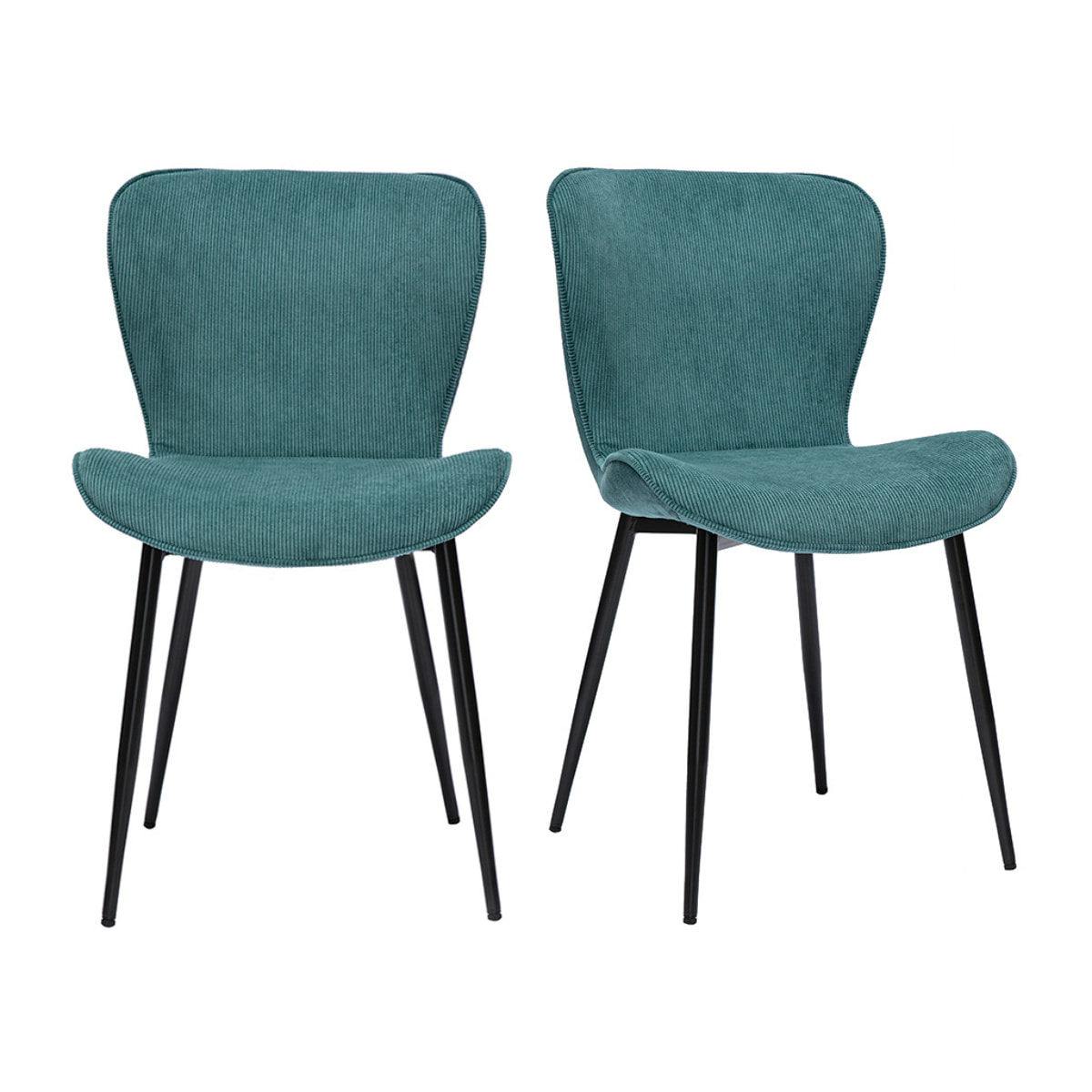 Chaises design en tissu velours côtelé bleu canard et métal noir (lot de 2) ADDICT