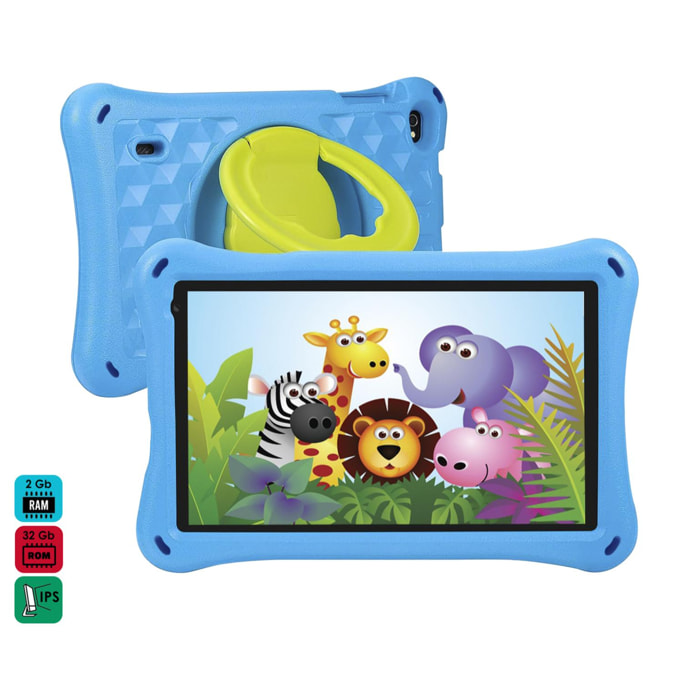 DAM Tablet Infantil K714 WiFi. SO Android 11. Pantalla 7'' 1024x600px. A133 Quad Core 1,6GHz, 2GB RAM + 32GB. Doble cámara. 22x3,4x14,8 Cm. Color: Azul