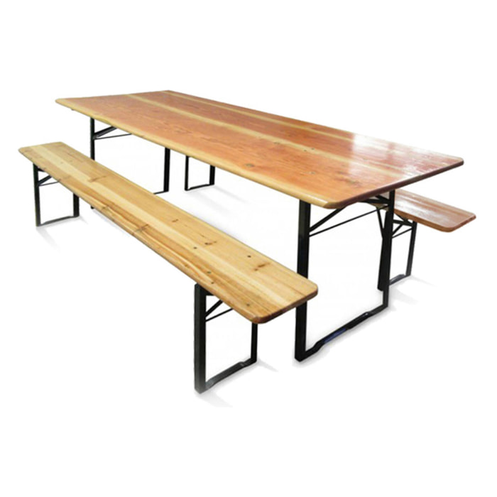Set tavolo e panca richiudibili per birreria, 220 x 80 x 76, Marrone