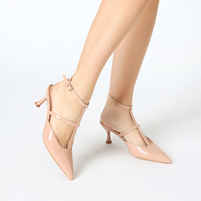 Décolleté slingback donna nude con braccialetto, tacco 6 cm