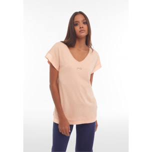 T-shirt donna in jersey modal con inserti in satin