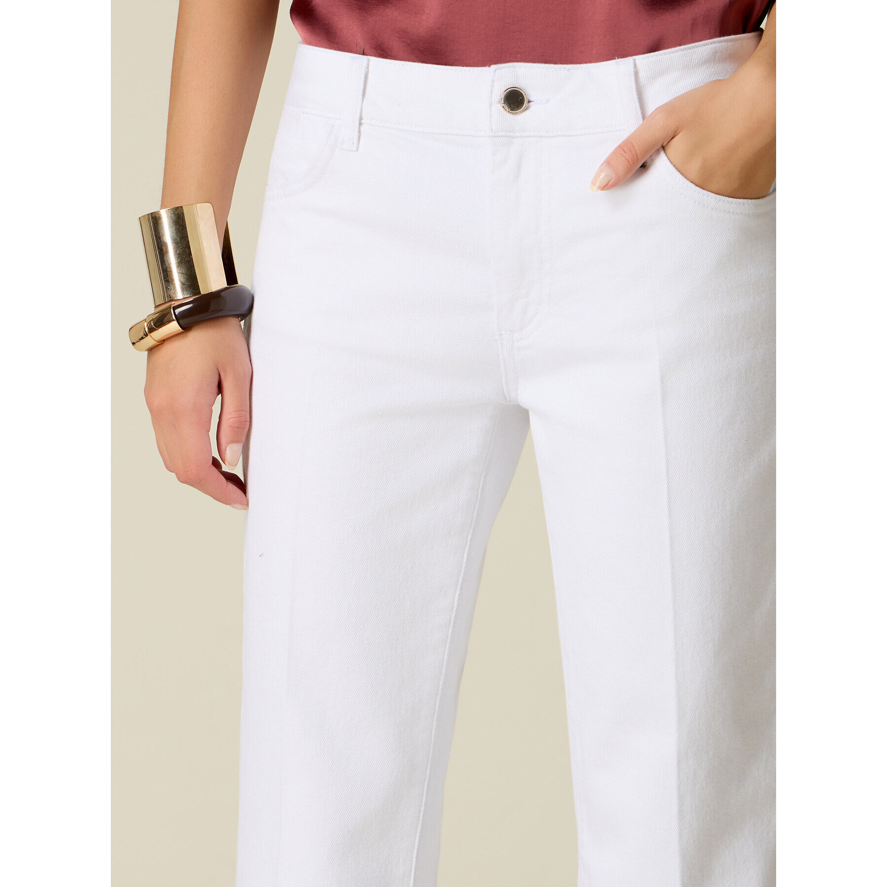 Oltre - Pantaloni in drill misto cotone - Bianco
