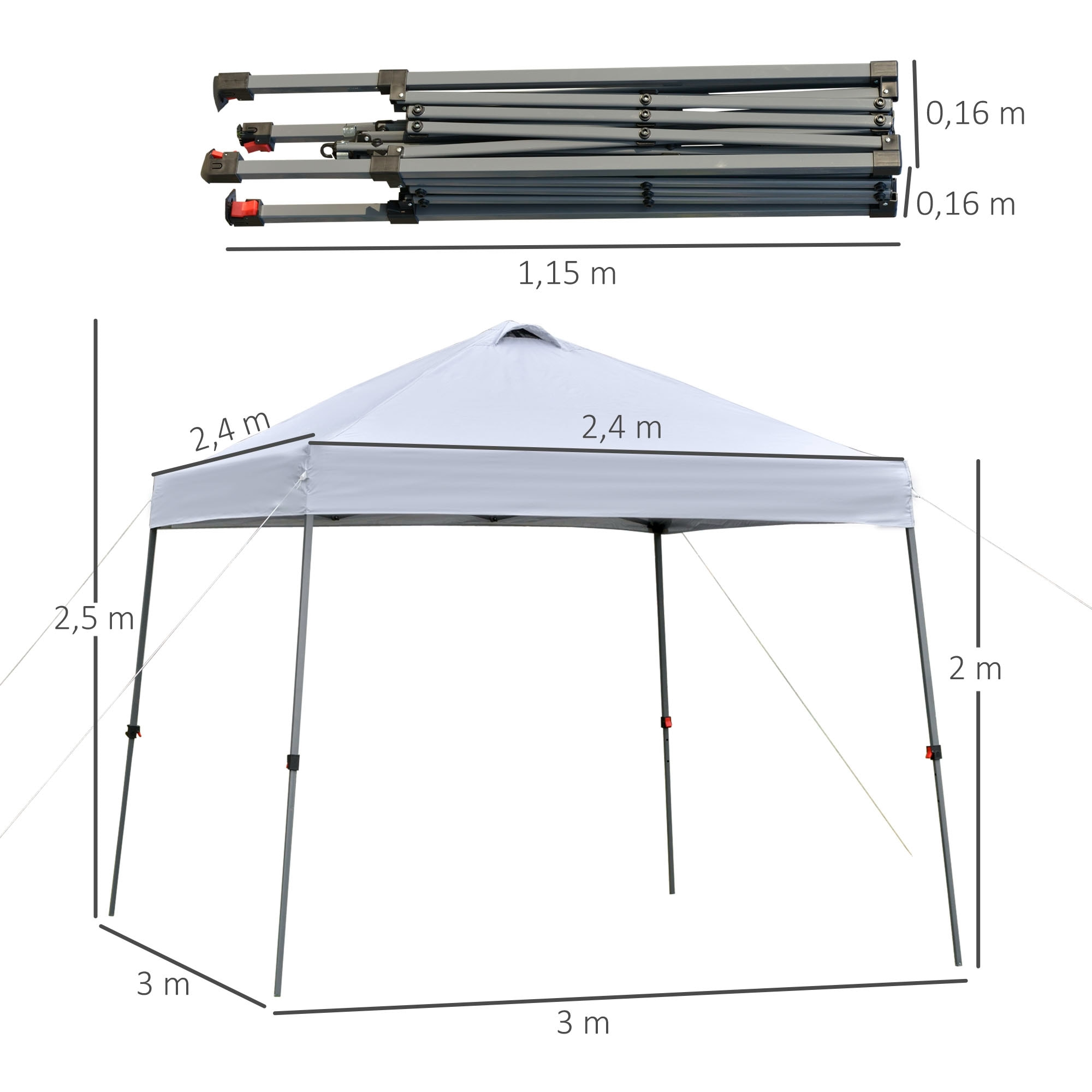 Cenador Plegable 3x3m Jardín con Bolsa de Transporte con Ruedas Camping Blanco