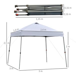 Cenador Plegable 3x3m Jardín con Bolsa de Transporte con Ruedas Camping Blanco