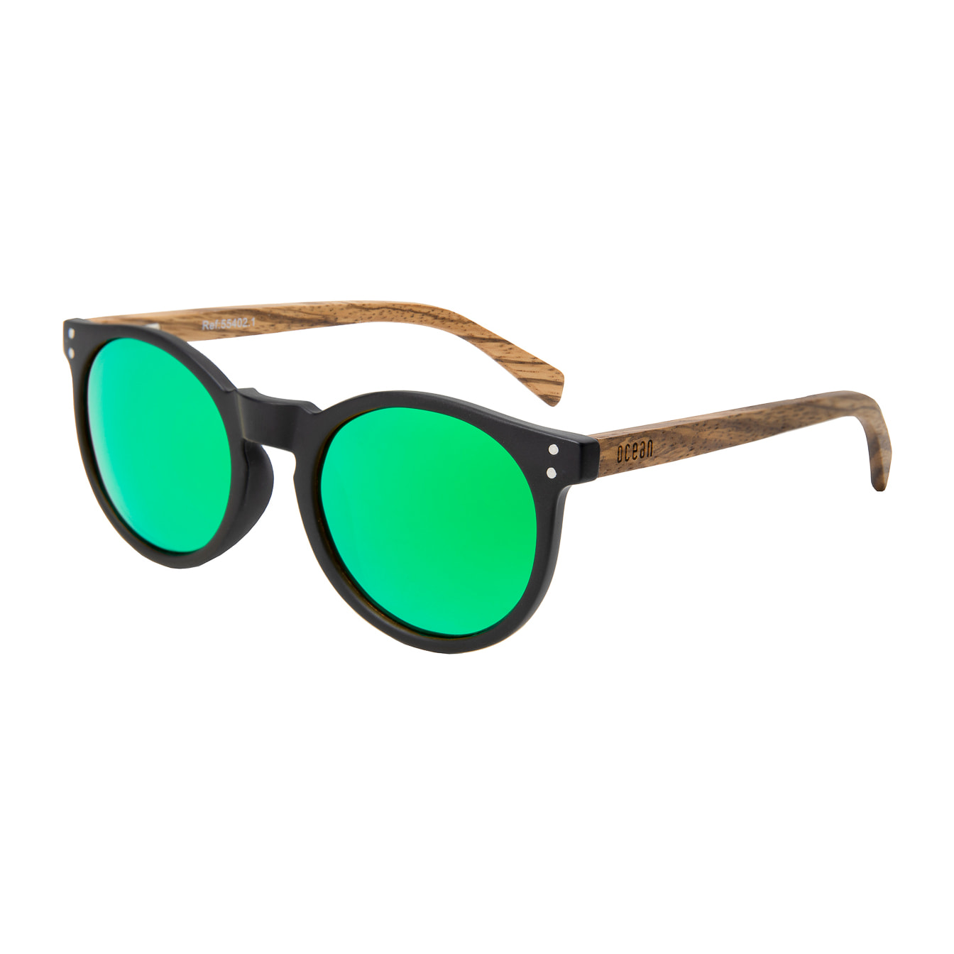 Gafas de sol OCEAN LIZARD WOOD - Madera negro y patillas marrón / Revo verde