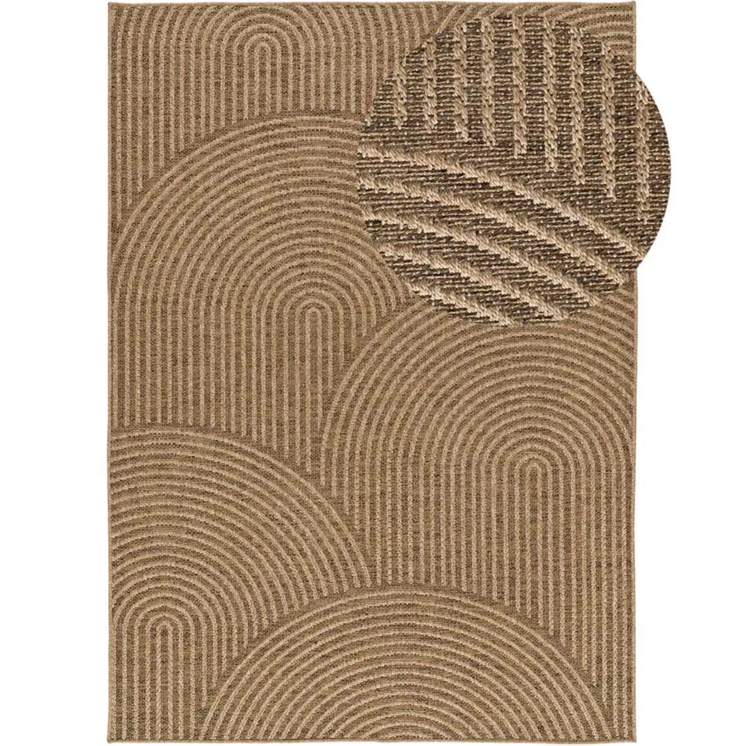 ACRA Alfombra de exterior geométrica efecto yute color natural, varias medidas disponibles.