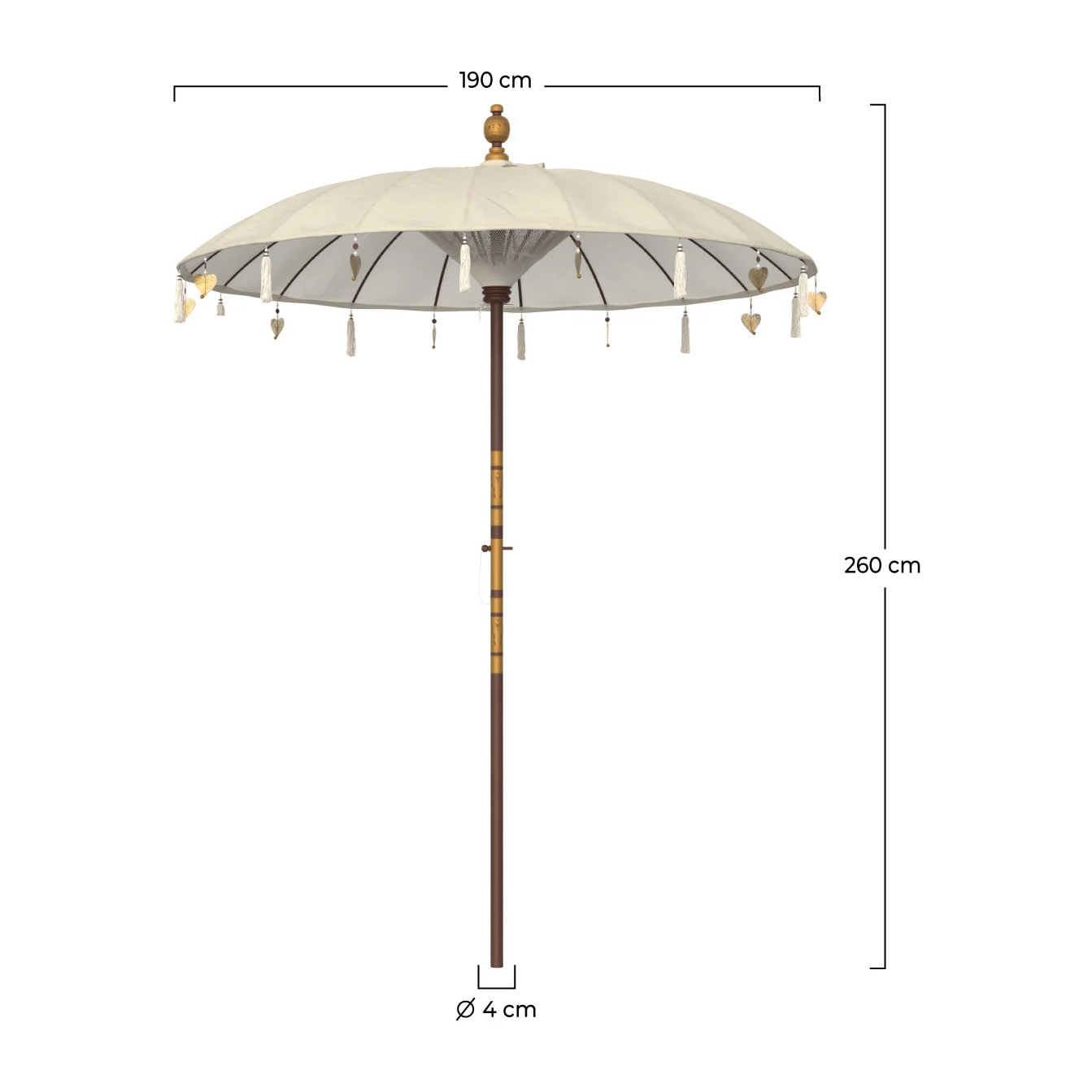 Parasol en bois de cocotier et tissu crème - Ali