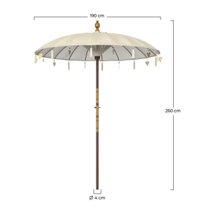 Parasol en bois de cocotier et tissu crème - Ali