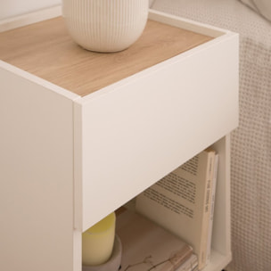 Table de chevet Canes -tableau technique stratifié-couleur blanc mat/naturel 40 x 60 x 35 cm