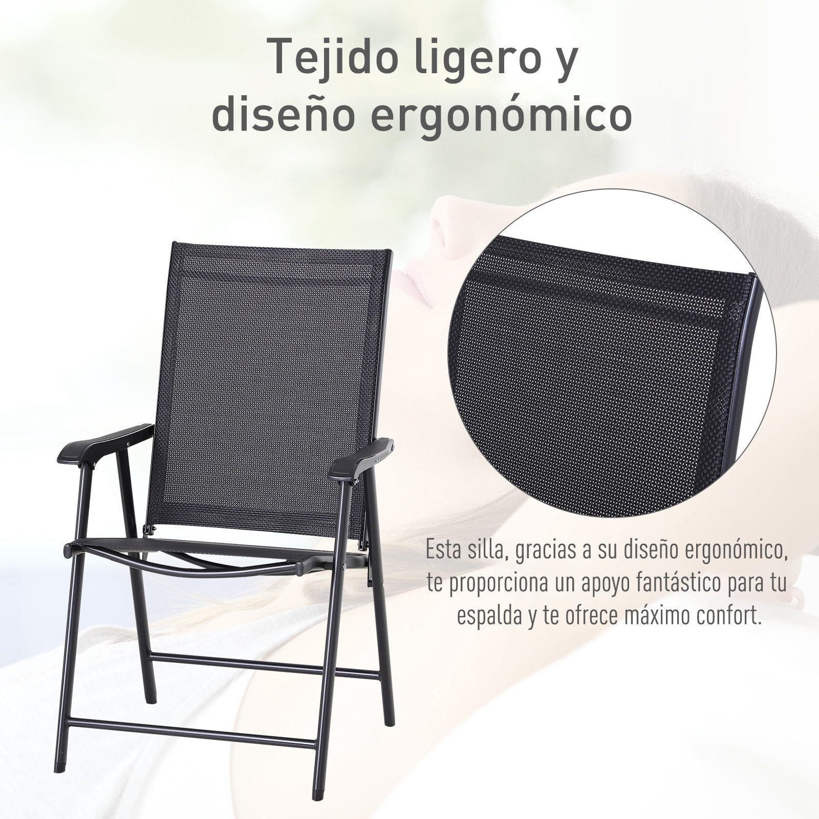 Conjunto 2 Sillas de Jardín Carga 100kg 58x64x94cm Negro