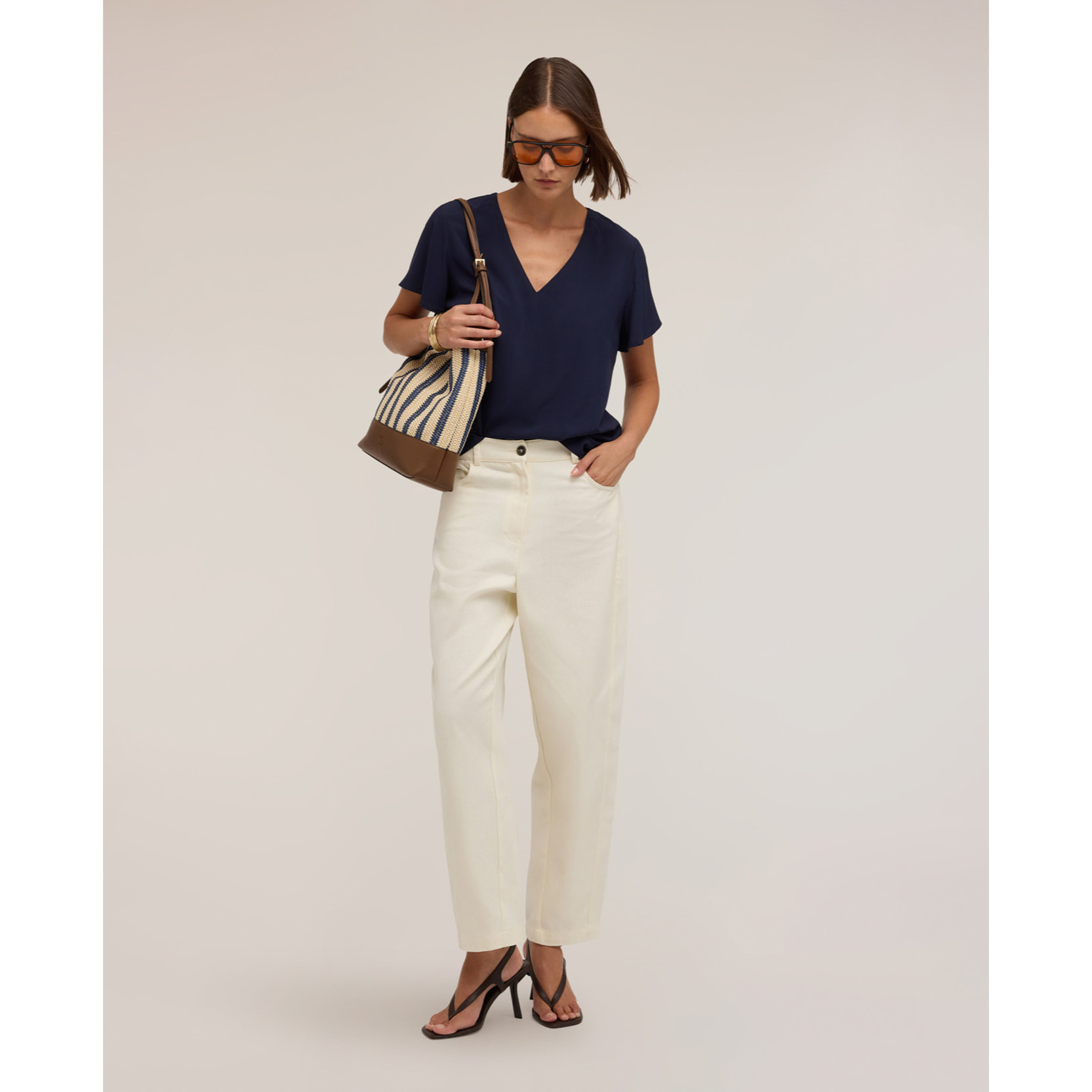 Motivi - Blusa con scollo a V e maniche a volo - Blu