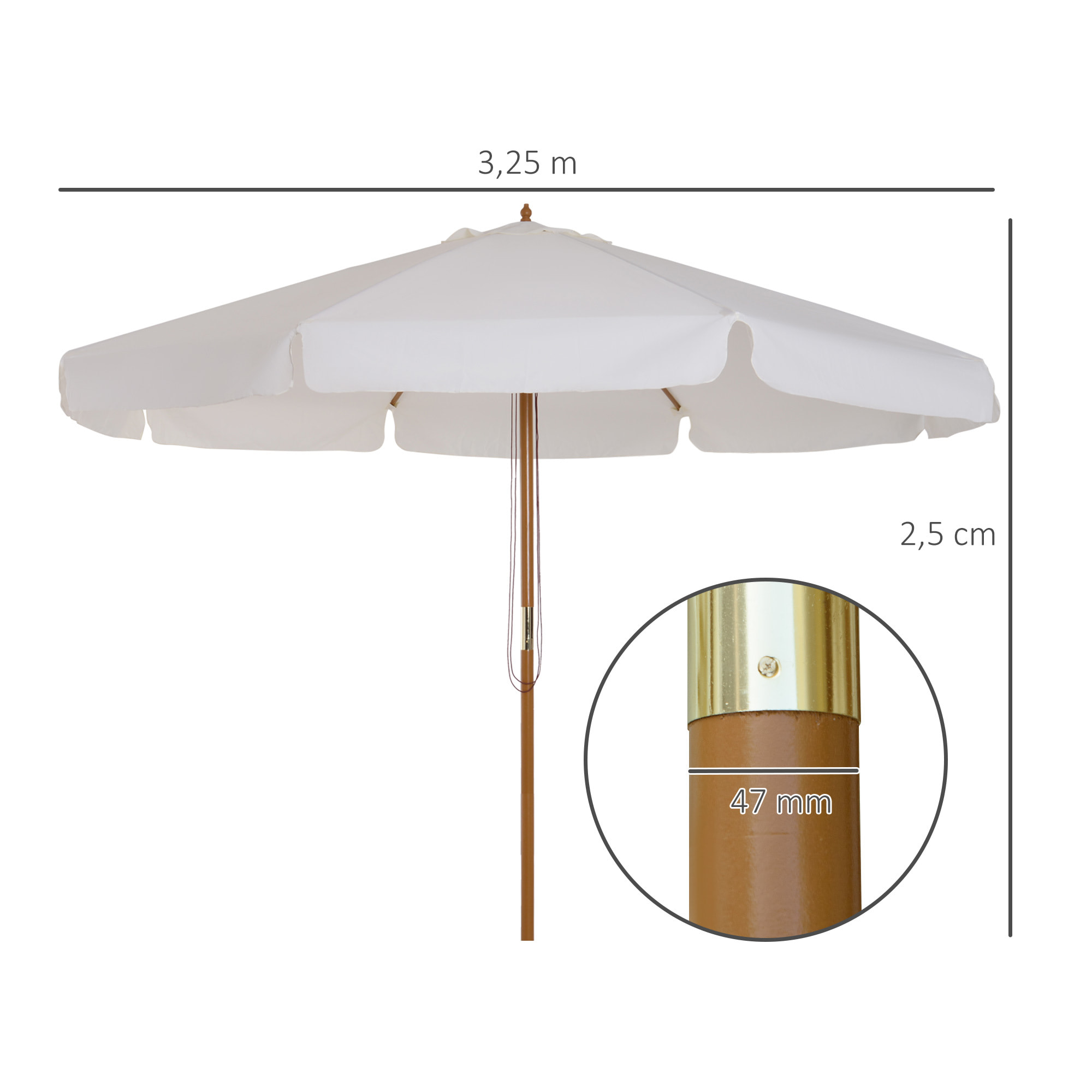 Sombrilla de Jardín Ø325x250 cm con Sistema de Polea Techo de Ventilación Beige