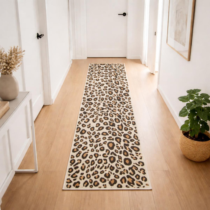 Tapis couloir fauve Beige et marron motif animalier