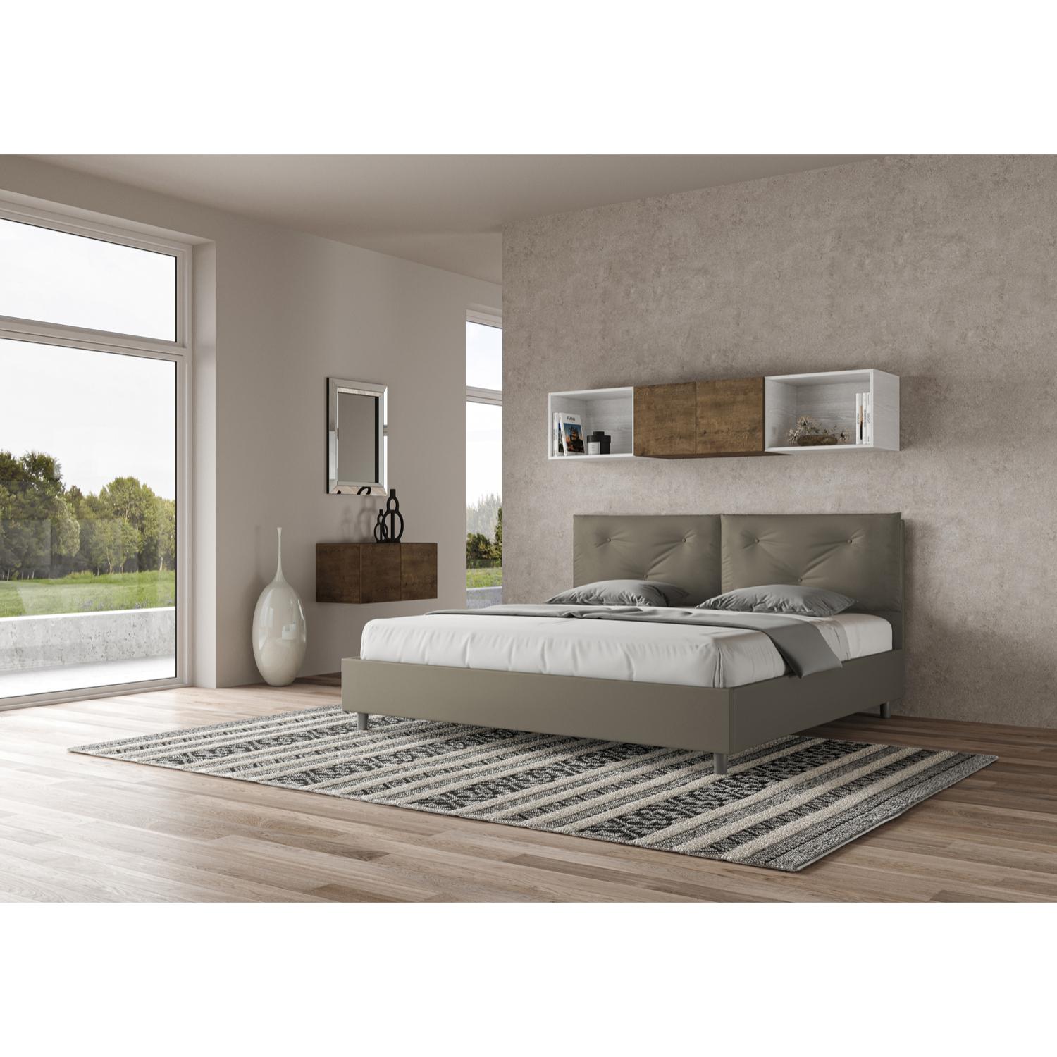 Cama matrimonial sin somier acolchada 200x200 cuero sintético capuchino Appia Large