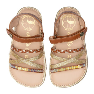 SANDALIA BAREFOOT MOKA - TIRAS DORADAS Y VELCRO AJUSTABLE