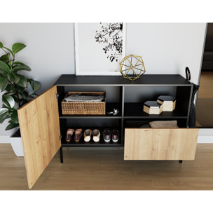 Felicia - buffet bas - effet bois et noir - 1 porte, 1 tiroir et 1 niche - 120 cm - Bois / Noir