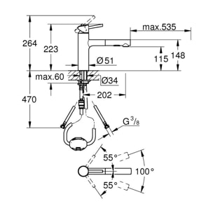 GROHE Mitigeur monocommande évier cuisine avec douchette extractible, finition Supersteel