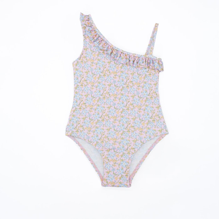 Bañador asimétrico flor azul