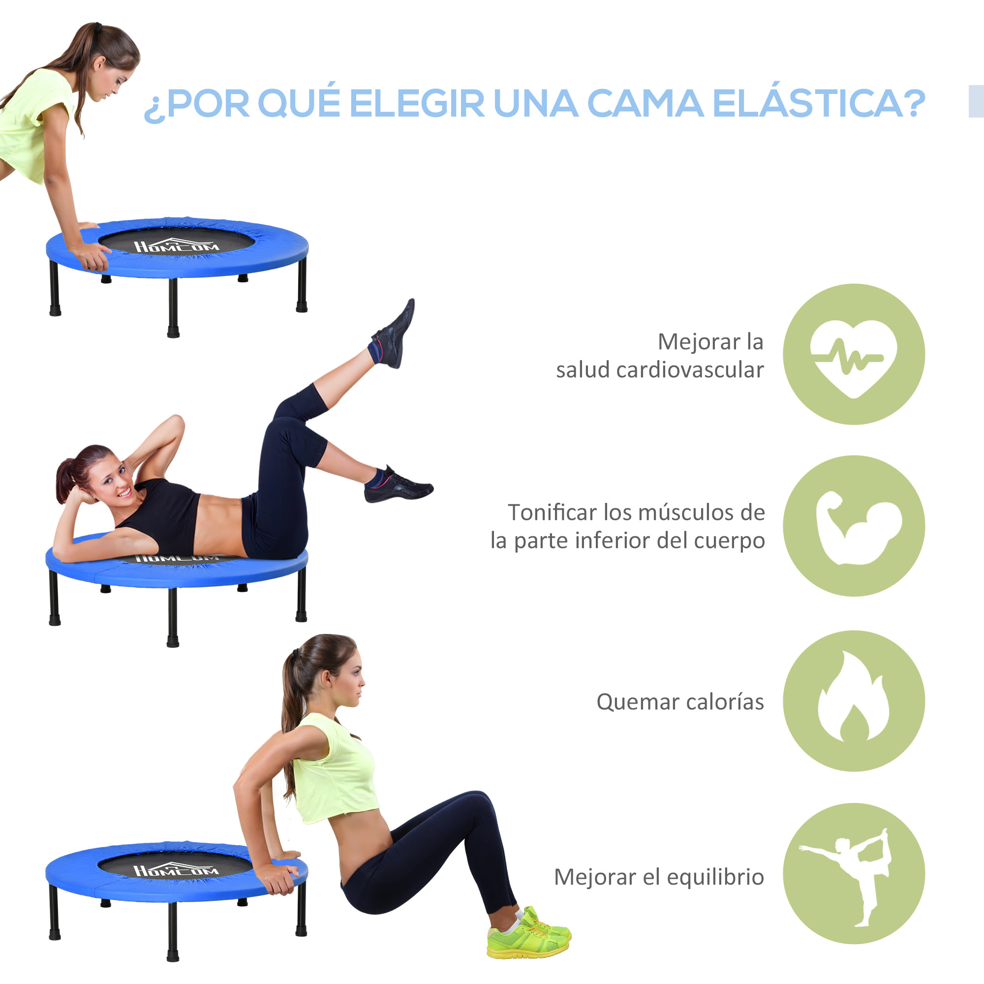 Cama Elástica Fitness Ø81 cm Acero con Borde Protector y 28 Resortes Carga 100kg