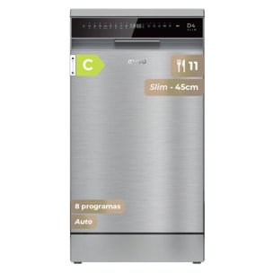 EVVO D4X Slim Lavavajillas 45cm Libre Instalación 11 Cubiertos 8 Programas Clase C
