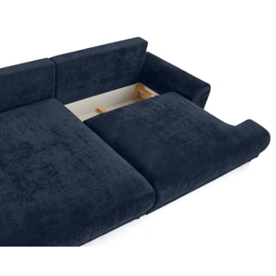 Nelly - canapé d'angle gauche 4 places convertible avec coffre en velours texturé - Bleu