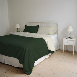 PARURE COPRIPIUMINO NATURAL COLOR, 100% Cotone, Made in Italy - VERDE OLIVA/PANNA