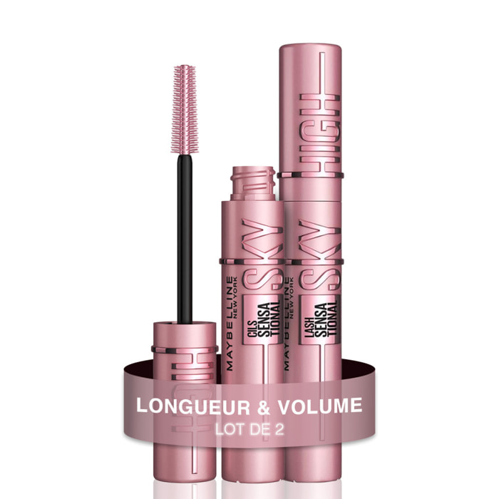 Maybelline New York- Lot de 2 Mascaras Volume et Longueur Illimitée - Cils Sensational Sky High - Very Black - 9.6 ML