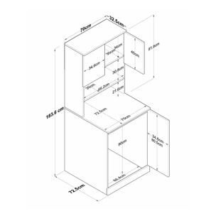 Armadio multiuso grande Dmaifred, Mobile multifunzionale, Mobiletto scarpiera, Guardaroba porta scarpe, 70x73h184 cm, Bianco e Noce