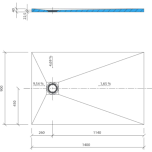 Receveur de douche à carreler 140 x 90 WEDI Fundo Primo écoulement excentré + bonde horizontale + kit d'étanchéité + colle 320