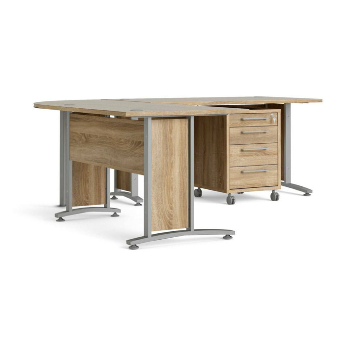 Scrivania Megh, Scrittoio multiuso, Tavolo per ufficio porta PC, Piano di lavoro, 230x200 h75 cm, Grigio e Quercia