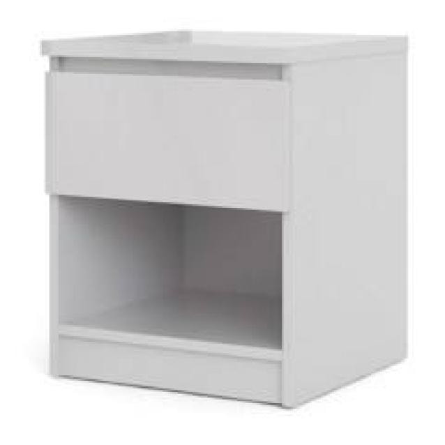 Comodino a un cassetto, colore bianco lucido, cm 40 x 49 x 40