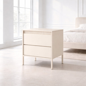 Comodino Moderno 2 Cassetti Push E Piedini Alti Cassettiera Design Elegante Mobiletto Minimal Effetto Cannettato 53.5 x 56.2 x 39.5 Cm Cashmere