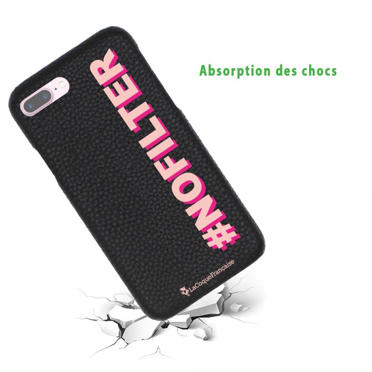 Coque iPhone 7 Plus/ 8 Plus effet cuir grainé noir No Filter rose et fushia Design La Coque Francaise