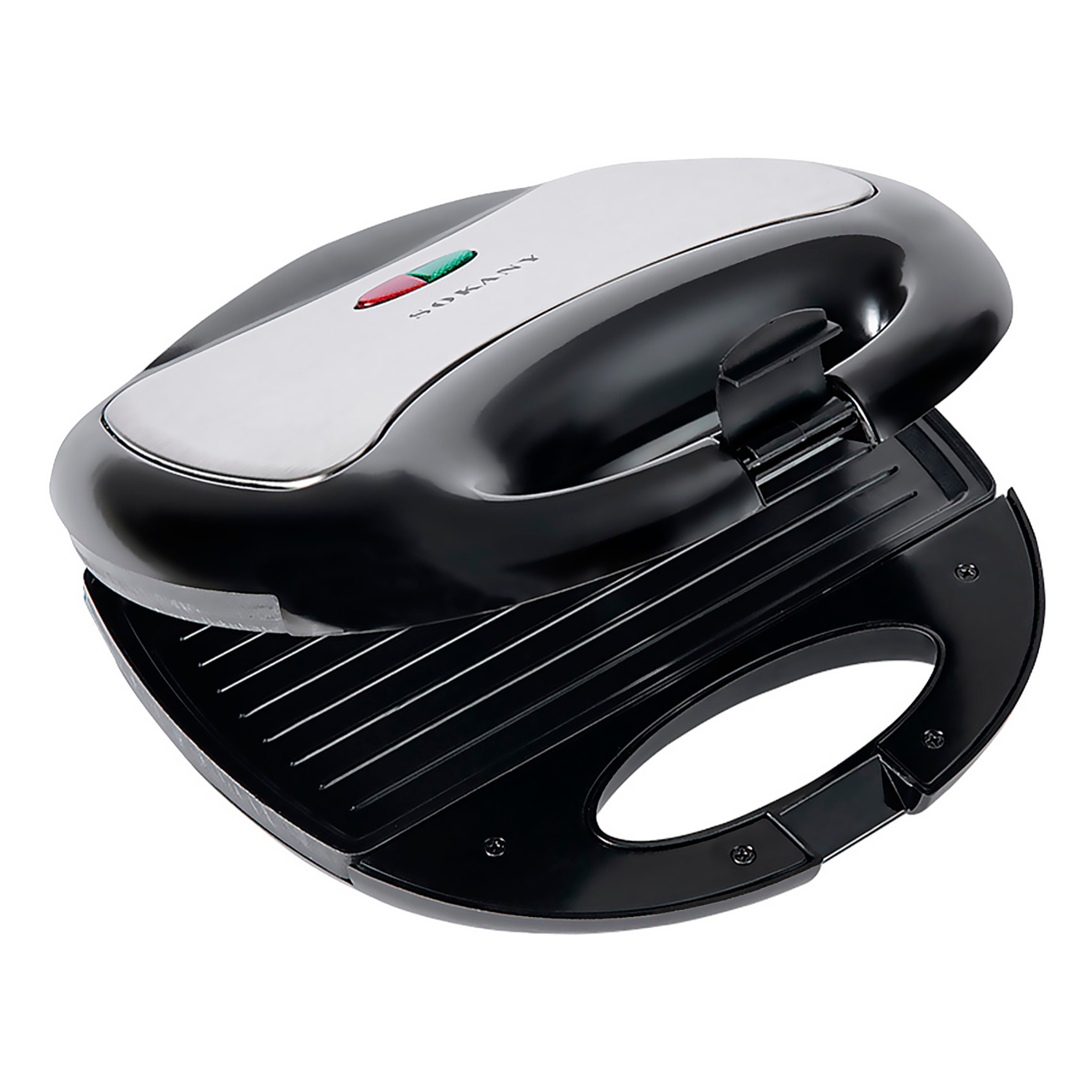 Sandwichera antiadherente con 750W de potencia y luz indicadora.