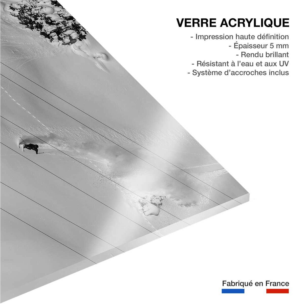 Tableau noir et blanc traces snowpowder Tableau plexiglas