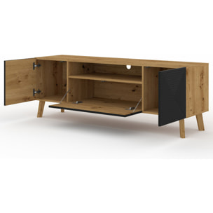 Velato - meuble tv - effet bois et noir - 3 portes et 1 niche - 160 cm - Bois / Noir