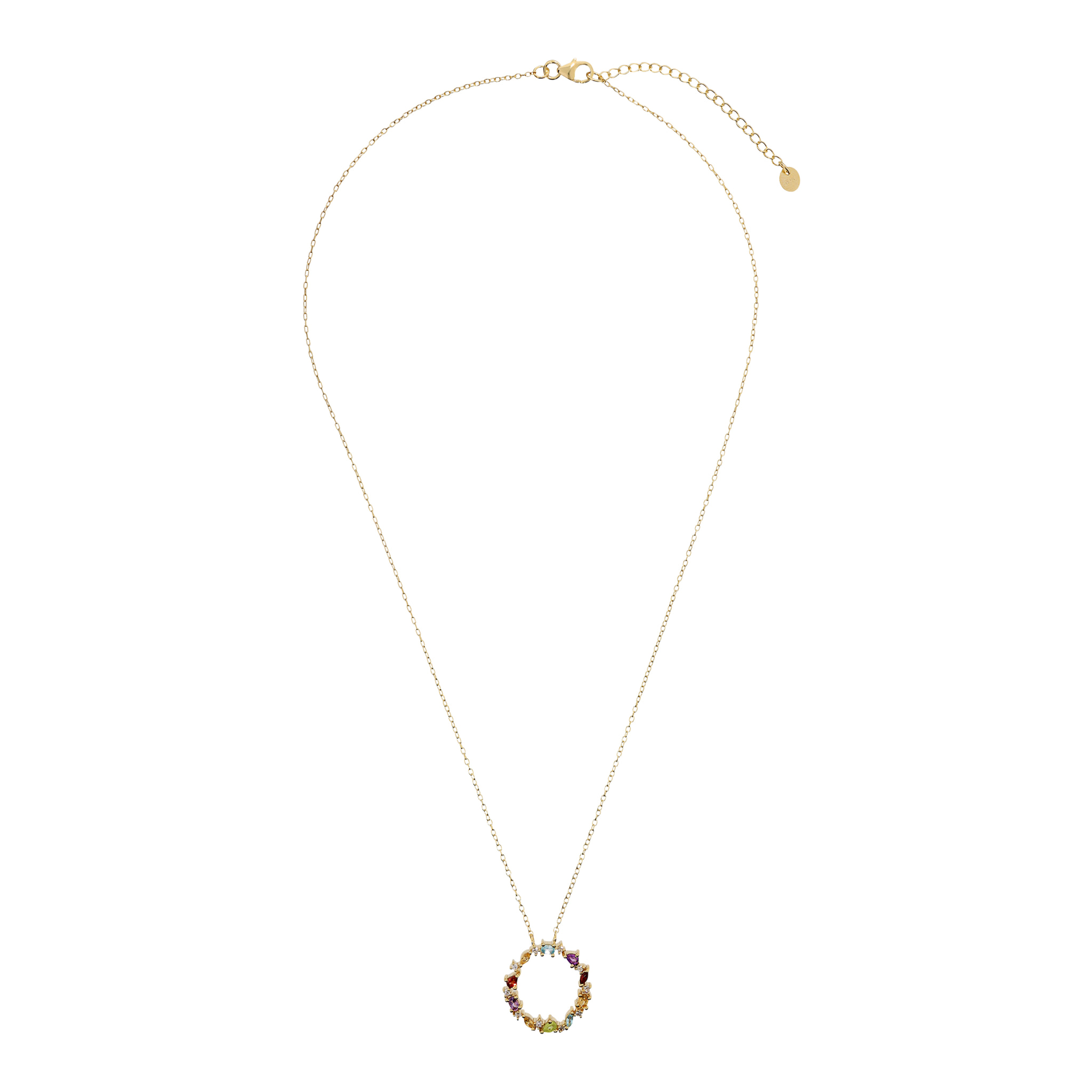 Collana in Argento 925 placcato Oro Giallo 18Kt con Pendente ad Anello in Pietre Naturali Sfaccettate