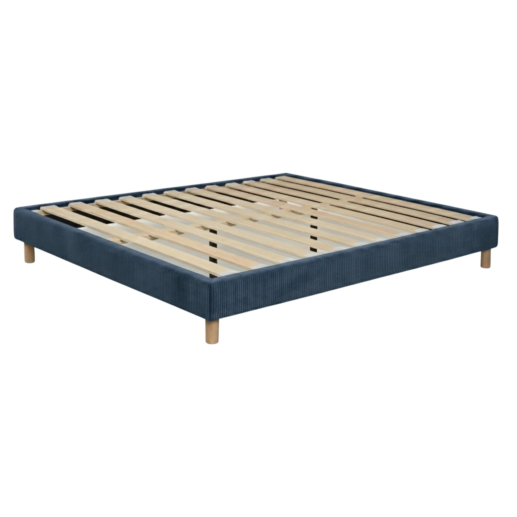 Ensemble matelas Bali & sommier Cancun | Mémoire de forme et ressorts ensachés | Cadre à lattes | Velours côtelé | Bleu nuit